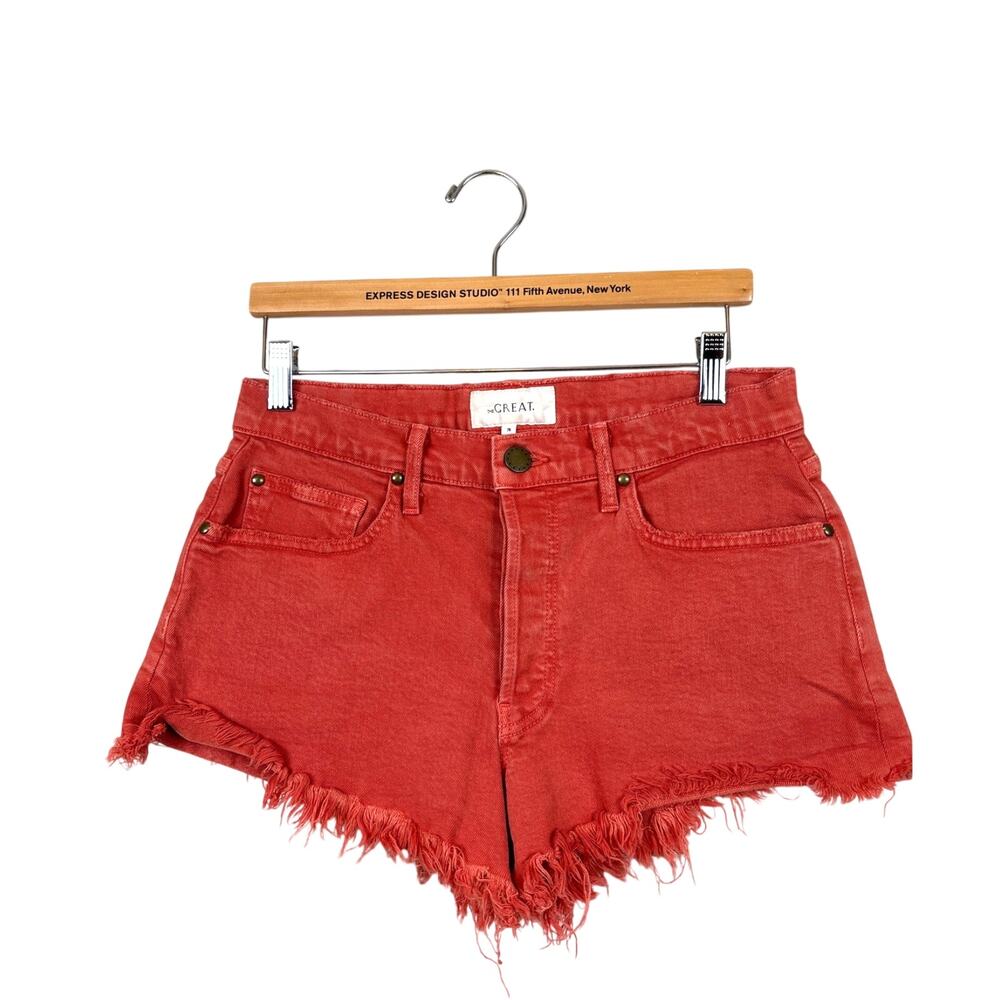 The Great Womens 30 Orange Coral Cut Off Denim Shorts Button Fly Cotton Boho